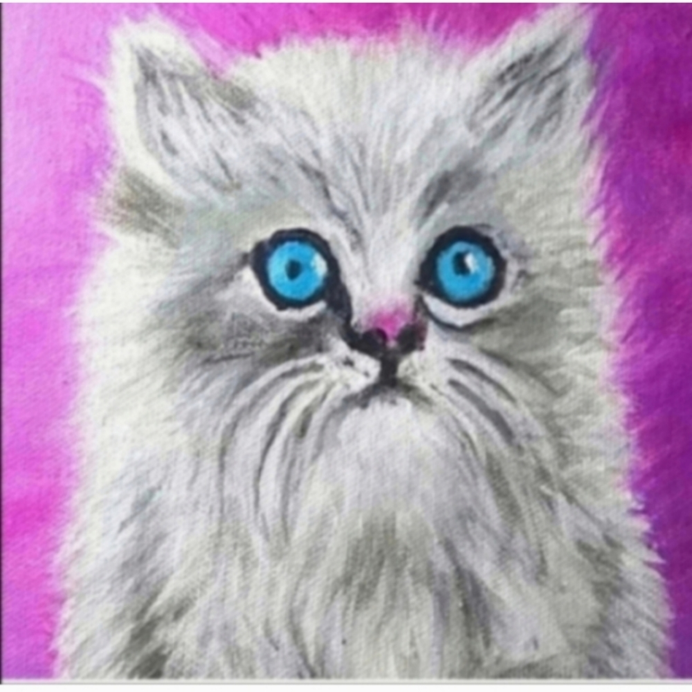 Cat kitten painting pet acrylic on canvas original artist cute